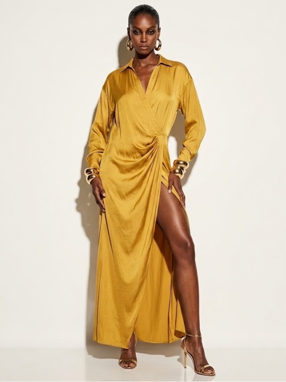 L'Academie The Gigi Maxi Dress in Mustard Yellow